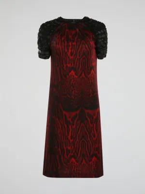 Leopard Print Embroidered Sleeve Dress