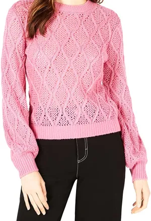 Leyden Cable-Knit Cropped Sweater Pink Size Large