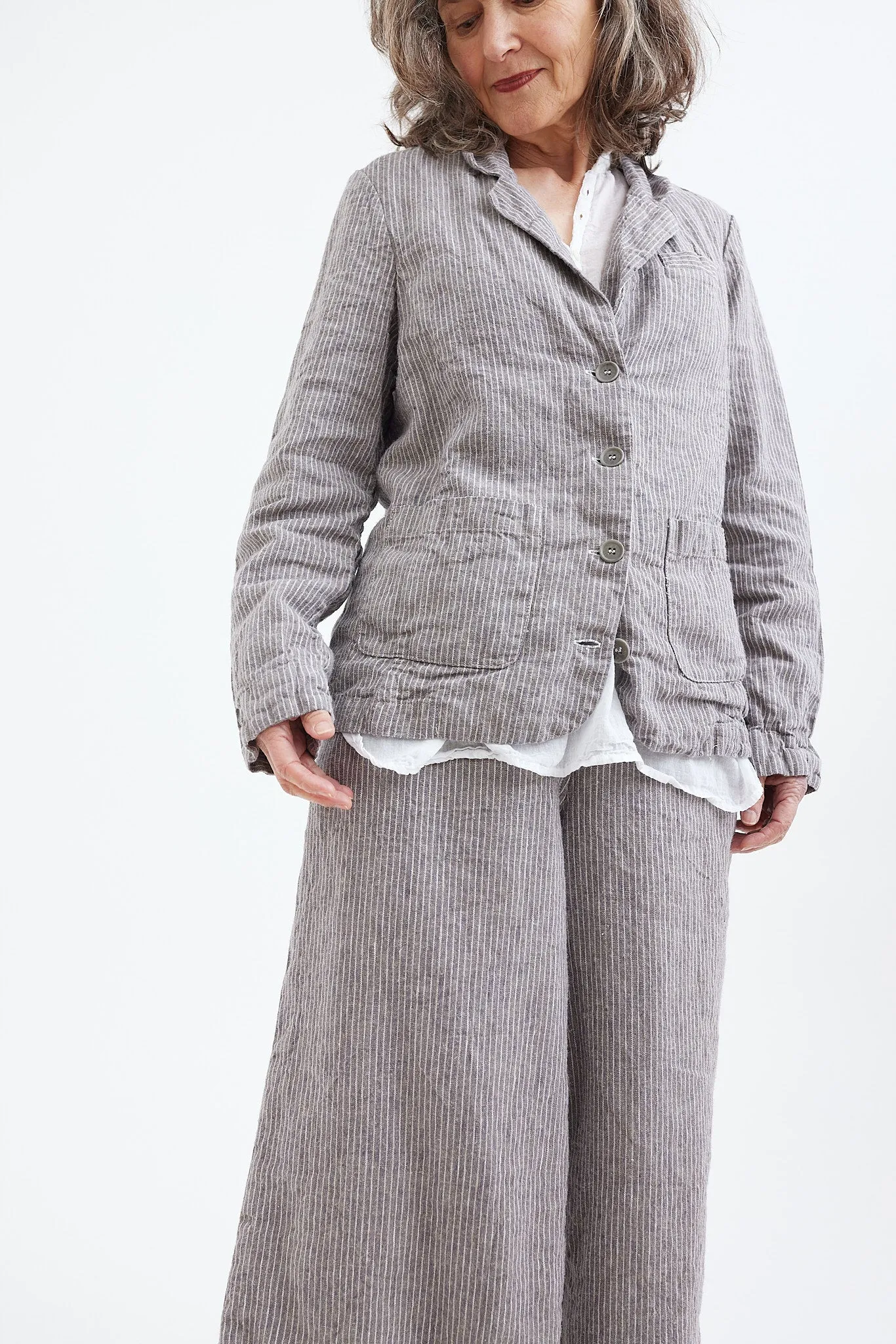 Lila Fitted Blazer - Pebble Stripe Linen