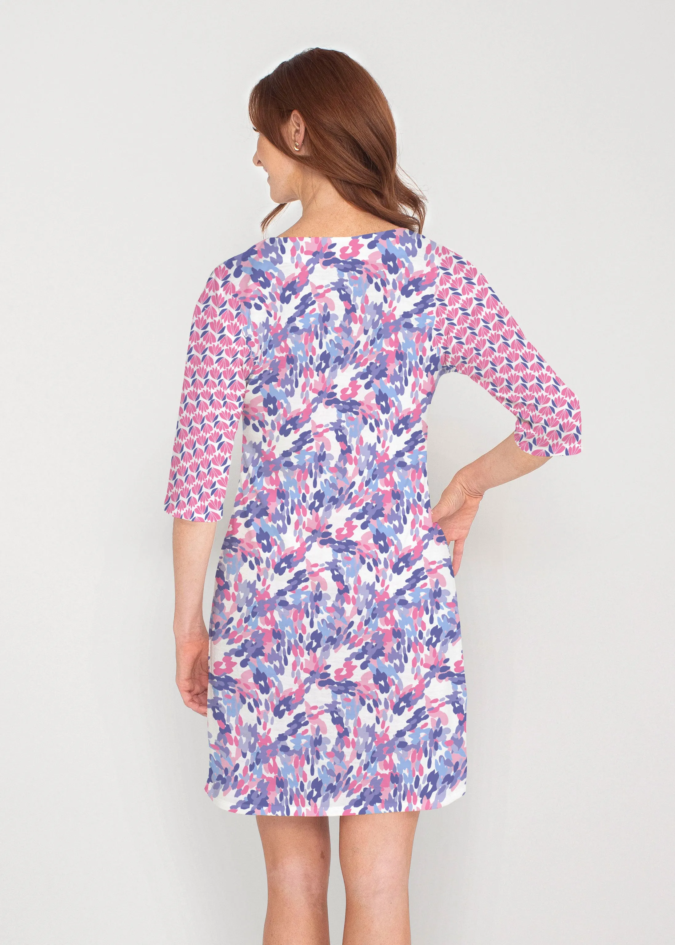 Lillypad Pink (10190) ~ Drop Shoulder 3/4 Sleeve V-Neck Dress