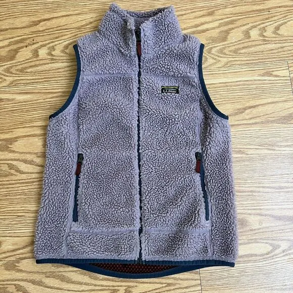 ll bean women's size small purple full zip comfort mountain pile fleece vest