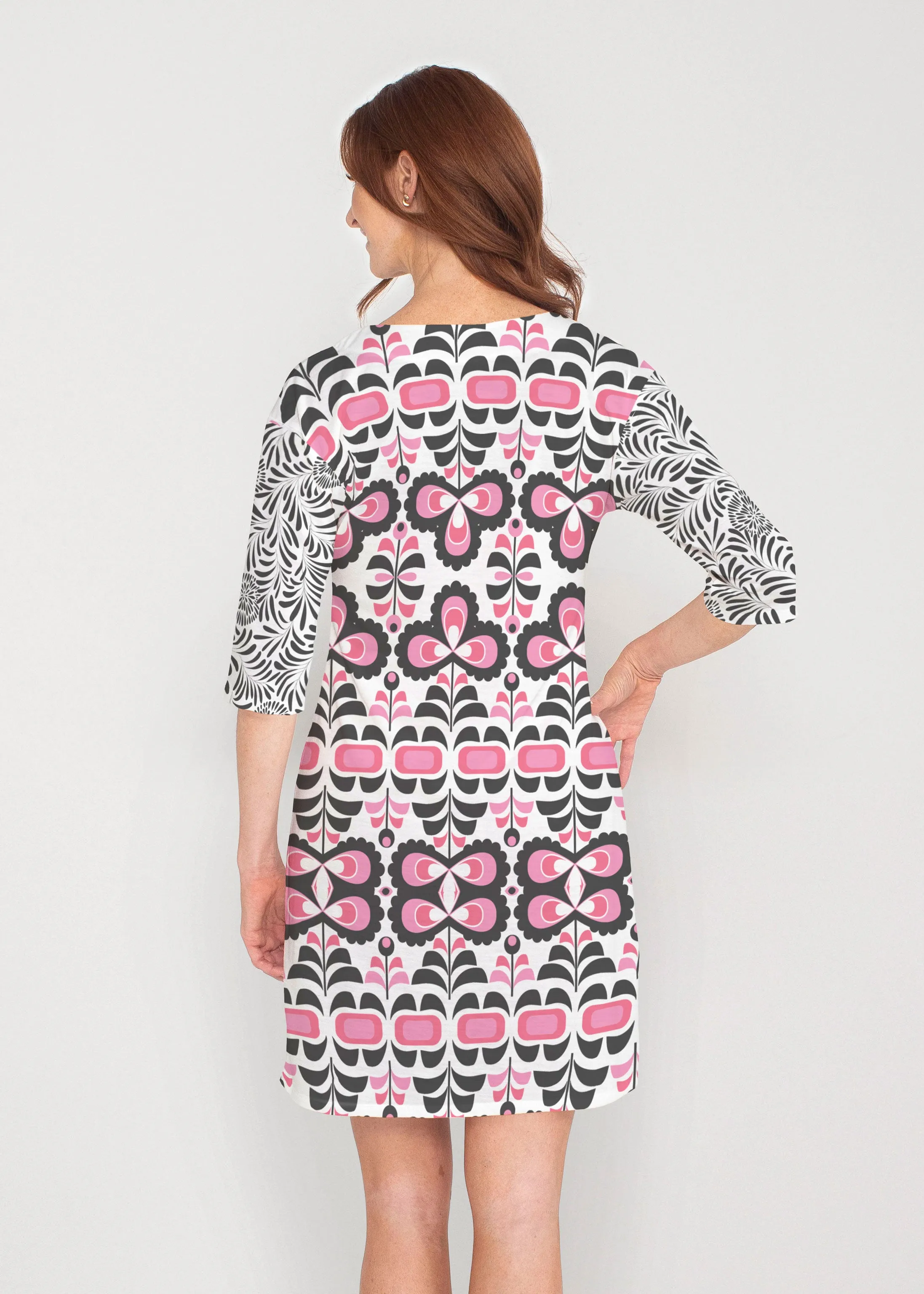 Lolly (8090) ~ Drop Shoulder 3/4 Sleeve V-Neck Dress