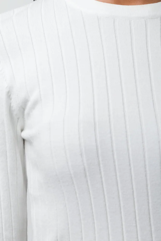 Long Sleeve Rib Crew Neck Cream