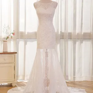 Long Wedding Dress, Lace Wedding Dress, Mermaid Wedding Dress, Sleeveless Bridal Dress, Charming Wedding Dress,  Wedding Dress with Court Train, LB0293