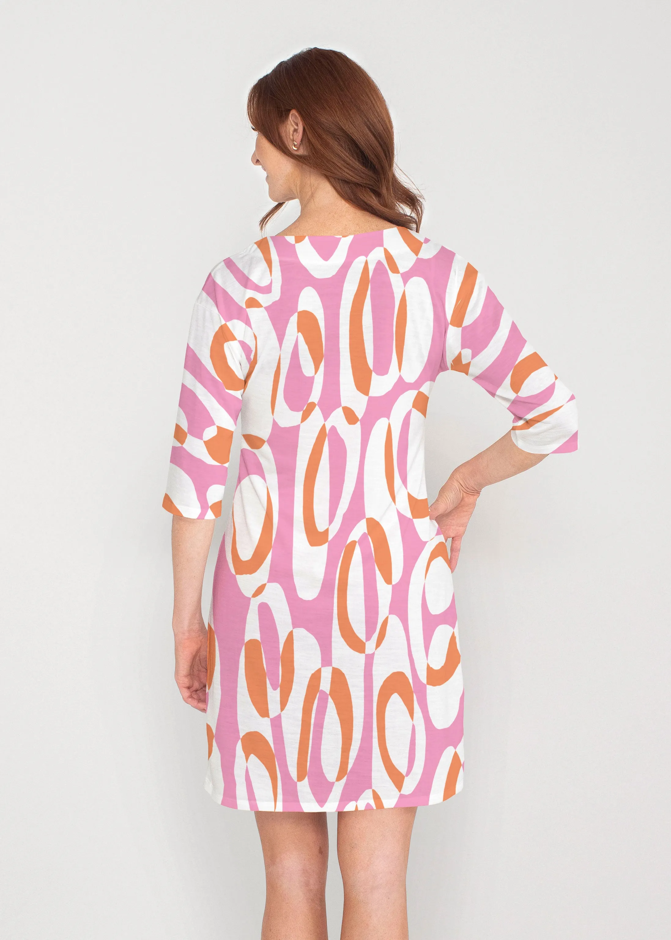 Loop ta Loop Pink (8085) ~ Drop Shoulder 3/4 Sleeve V-Neck Dress