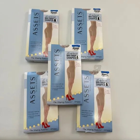 LOT OF 5 Spanx Assets Hi Waist Mid Thigh Shaper Size 4 Nude 5'4&quot;-6'0&quot;/180-220lbs