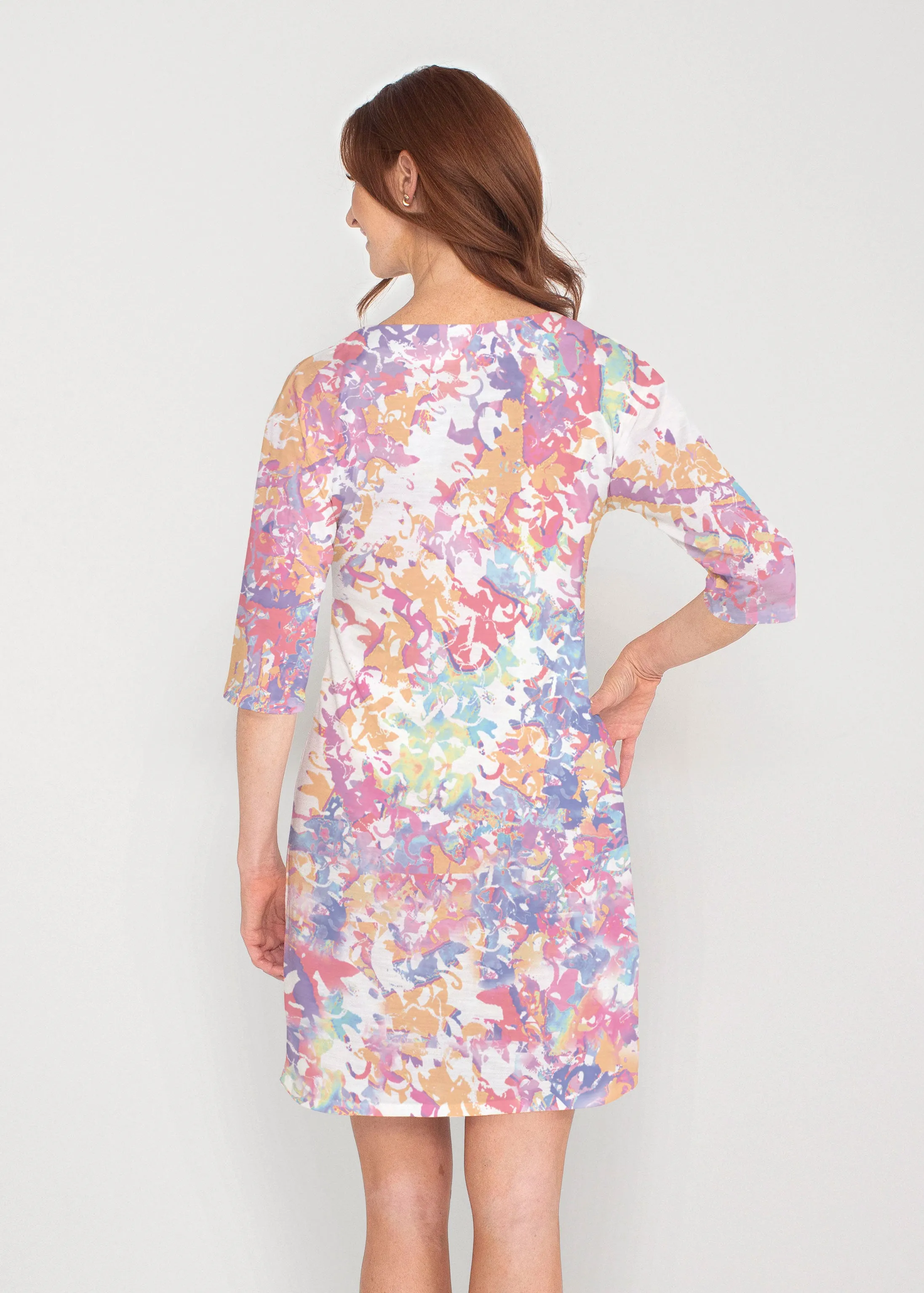 Lovely (19207) ~ Drop Shoulder 3/4 Sleeve V-Neck Dress