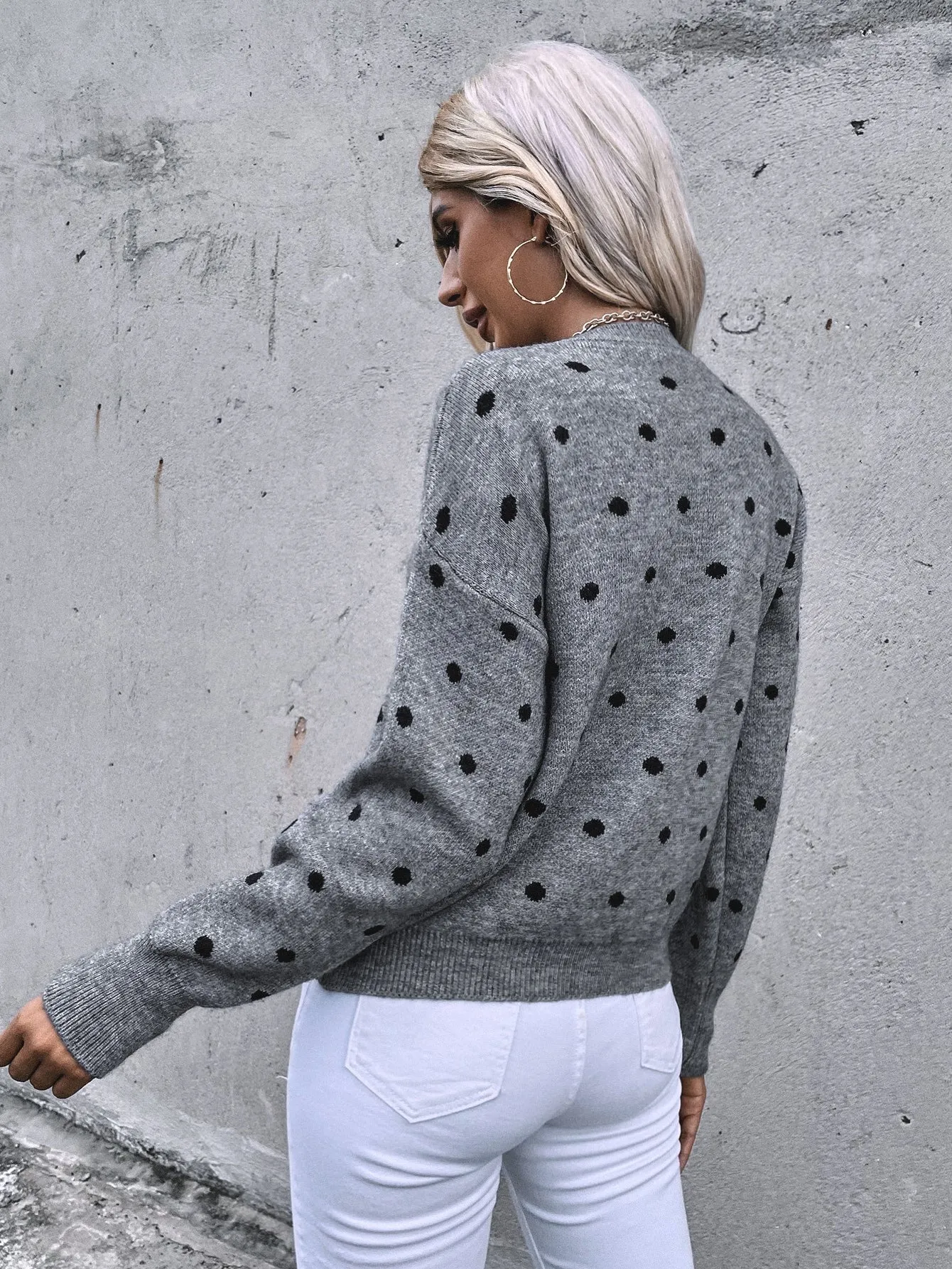 LUNE Polka Dot Drop Shoulder Sweater