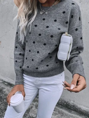 LUNE Polka Dot Drop Shoulder Sweater