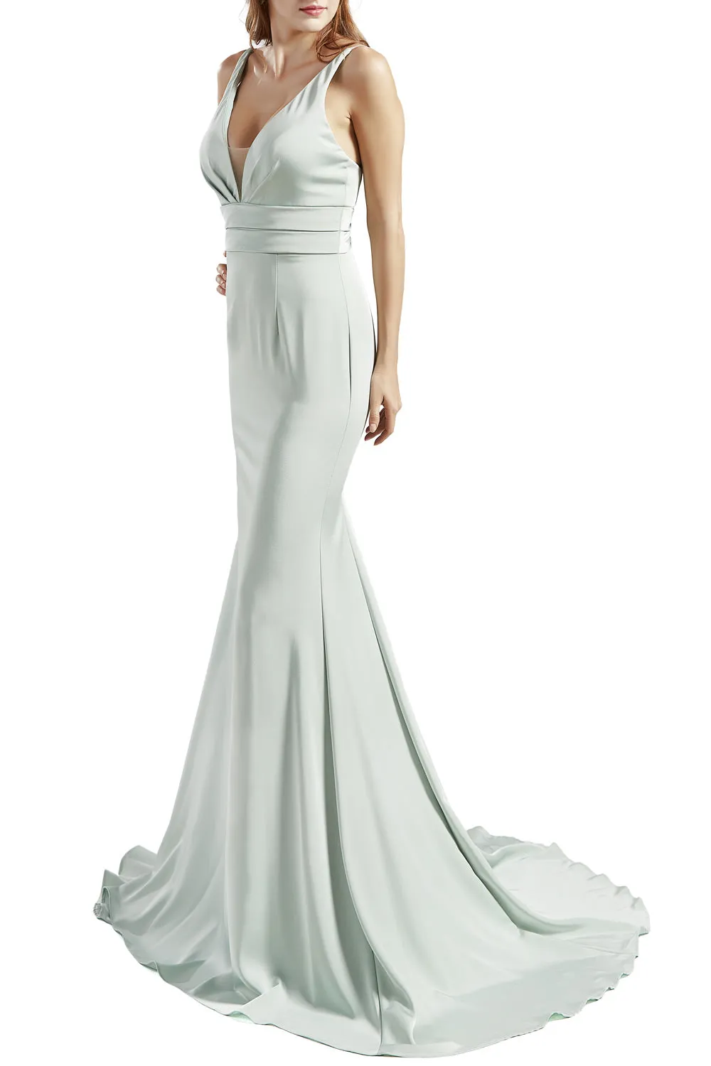 MACloth Women Long V Neck Crepe Mermaid Prom Party Dresses Evening Gown