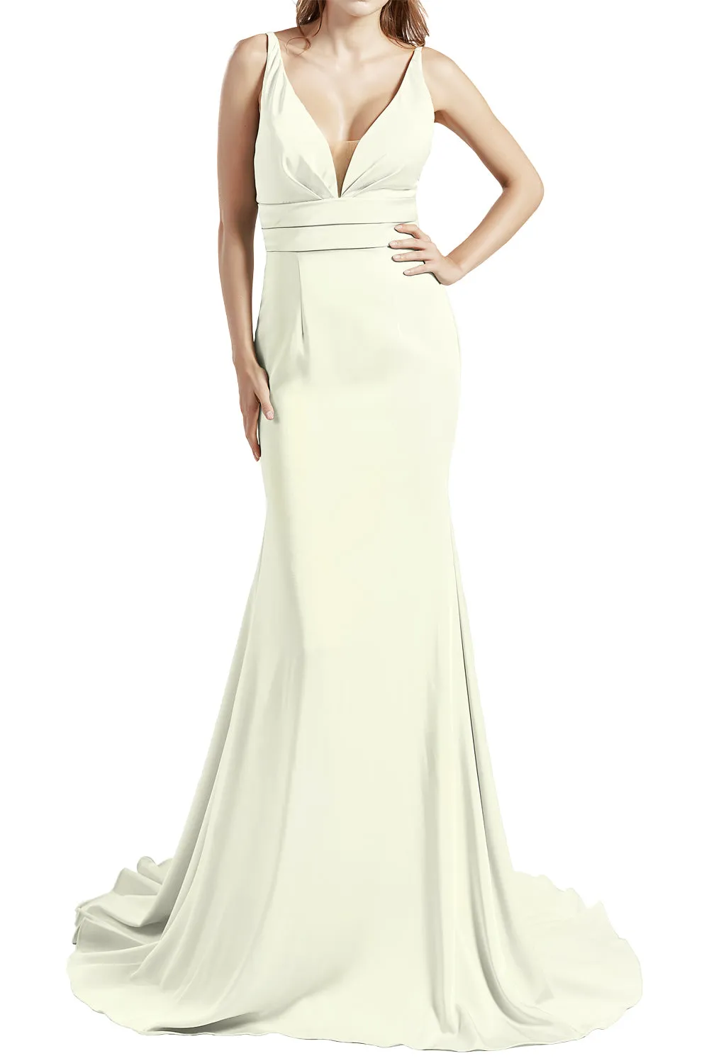 MACloth Women Long V Neck Crepe Mermaid Prom Party Dresses Evening Gown