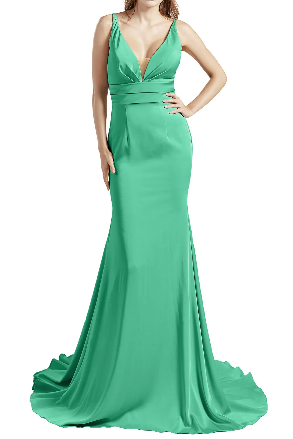 MACloth Women Long V Neck Crepe Mermaid Prom Party Dresses Evening Gown