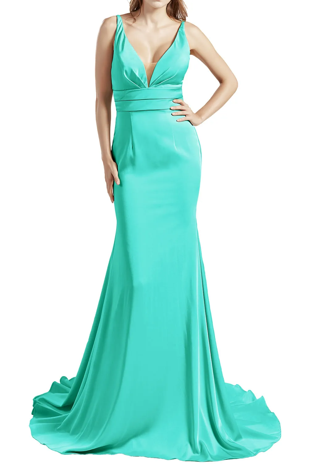 MACloth Women Long V Neck Crepe Mermaid Prom Party Dresses Evening Gown