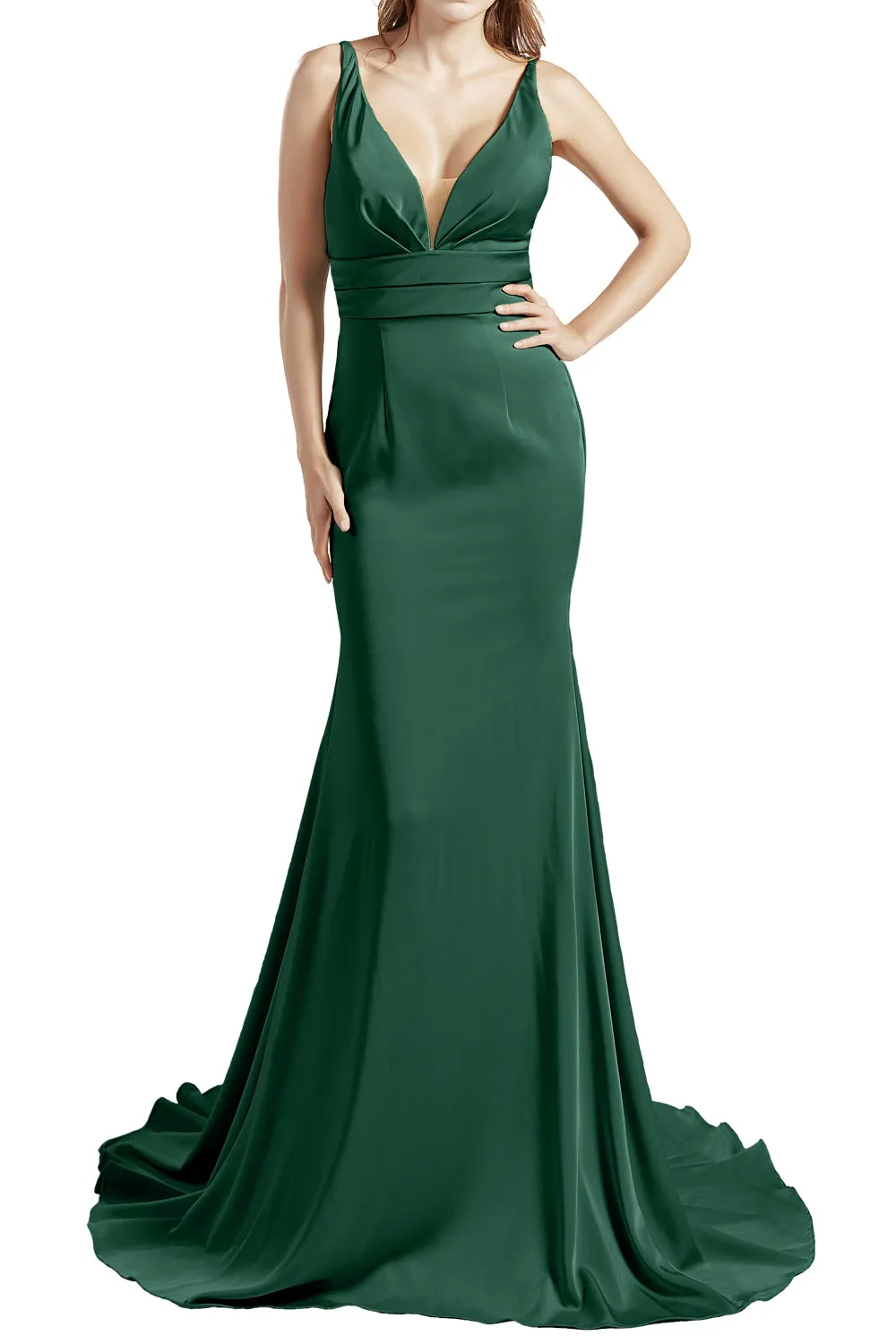 MACloth Women Long V Neck Crepe Mermaid Prom Party Dresses Evening Gown