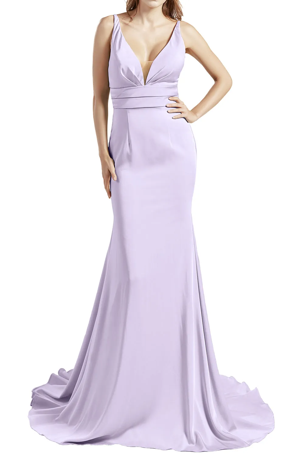 MACloth Women Long V Neck Crepe Mermaid Prom Party Dresses Evening Gown