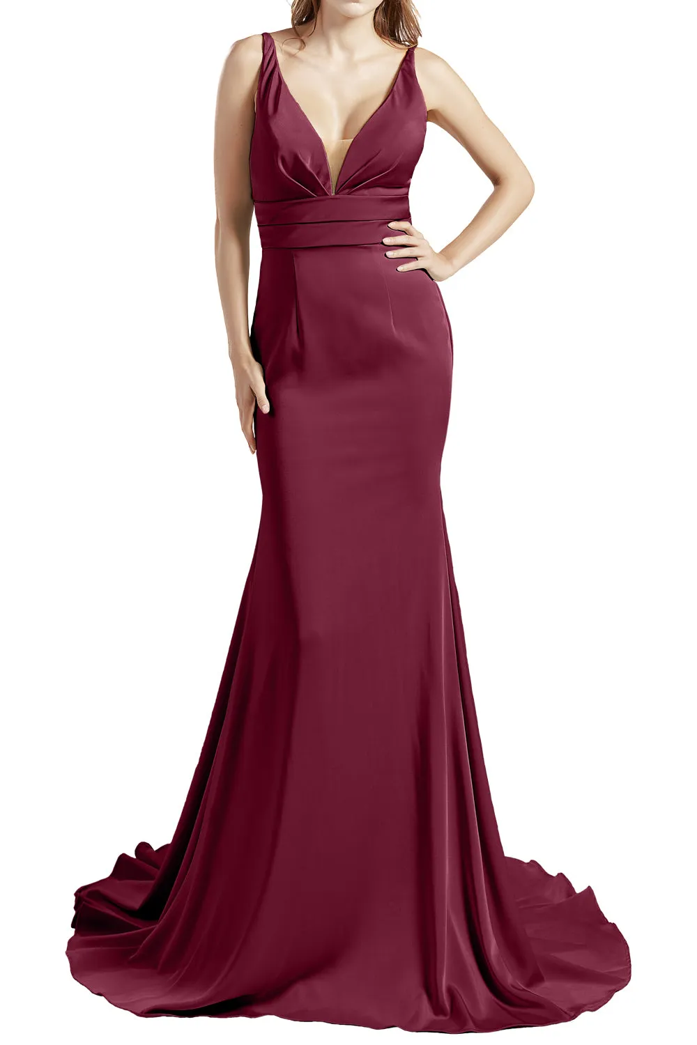 MACloth Women Long V Neck Crepe Mermaid Prom Party Dresses Evening Gown