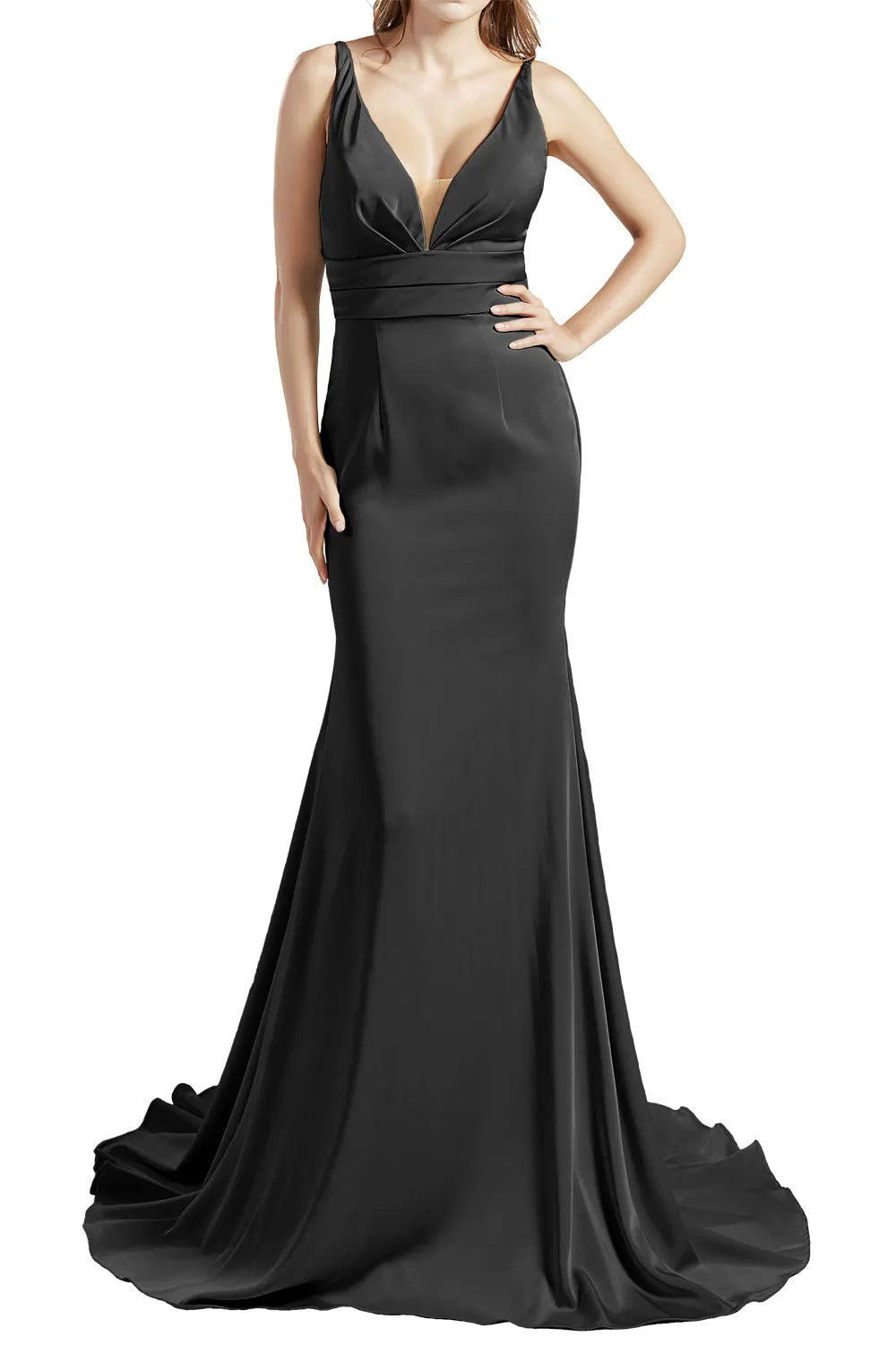 MACloth Women Long V Neck Crepe Mermaid Prom Party Dresses Evening Gown