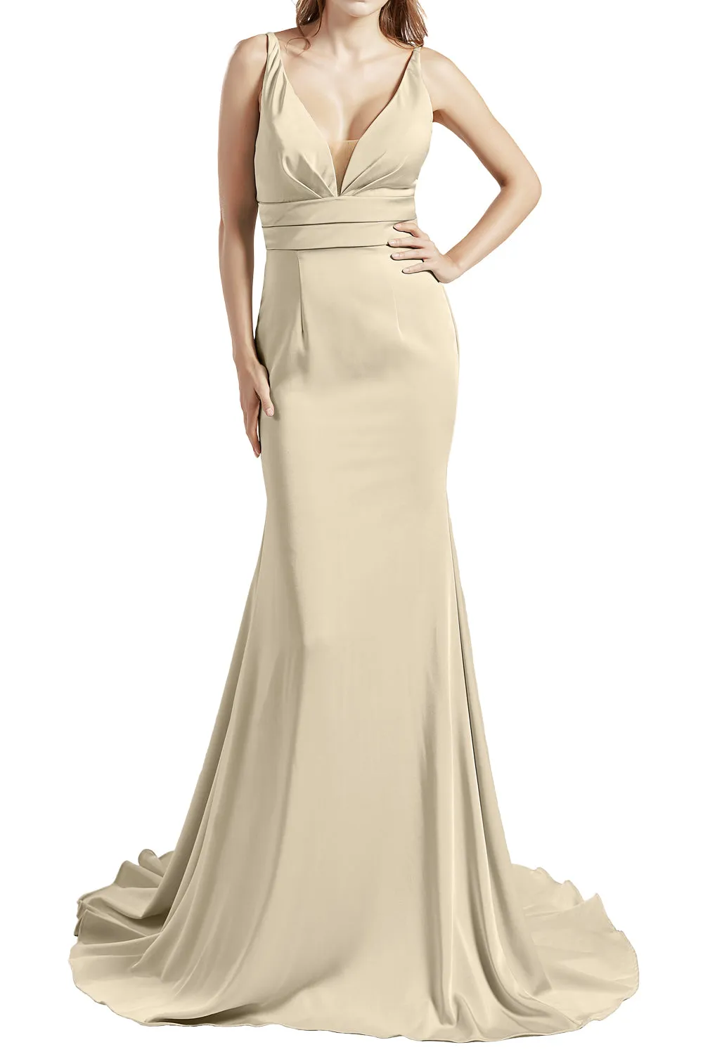 MACloth Women Long V Neck Crepe Mermaid Prom Party Dresses Evening Gown