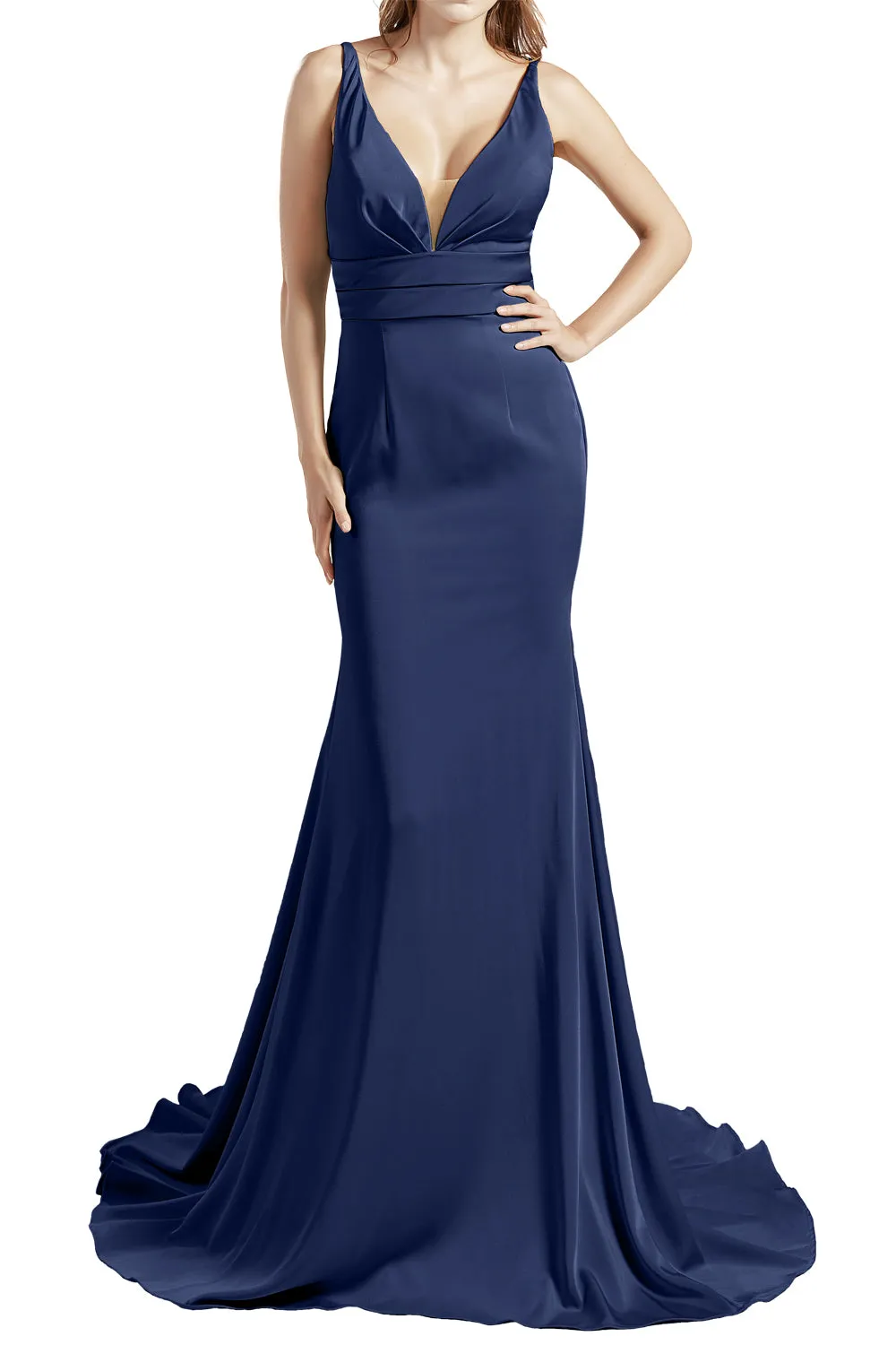 MACloth Women Long V Neck Crepe Mermaid Prom Party Dresses Evening Gown