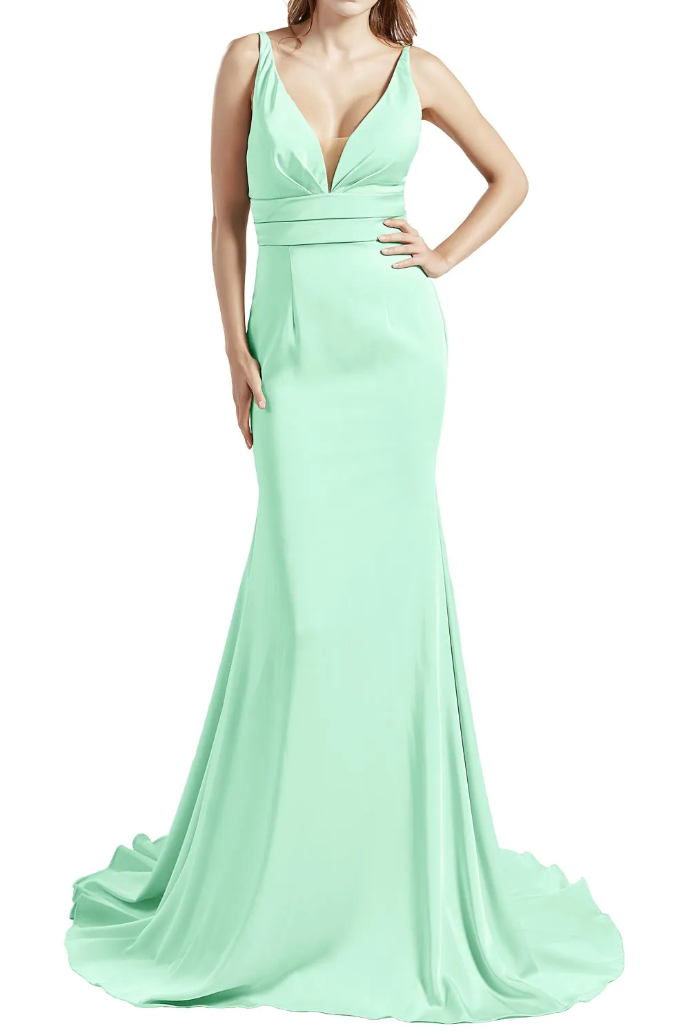 MACloth Women Long V Neck Crepe Mermaid Prom Party Dresses Evening Gown