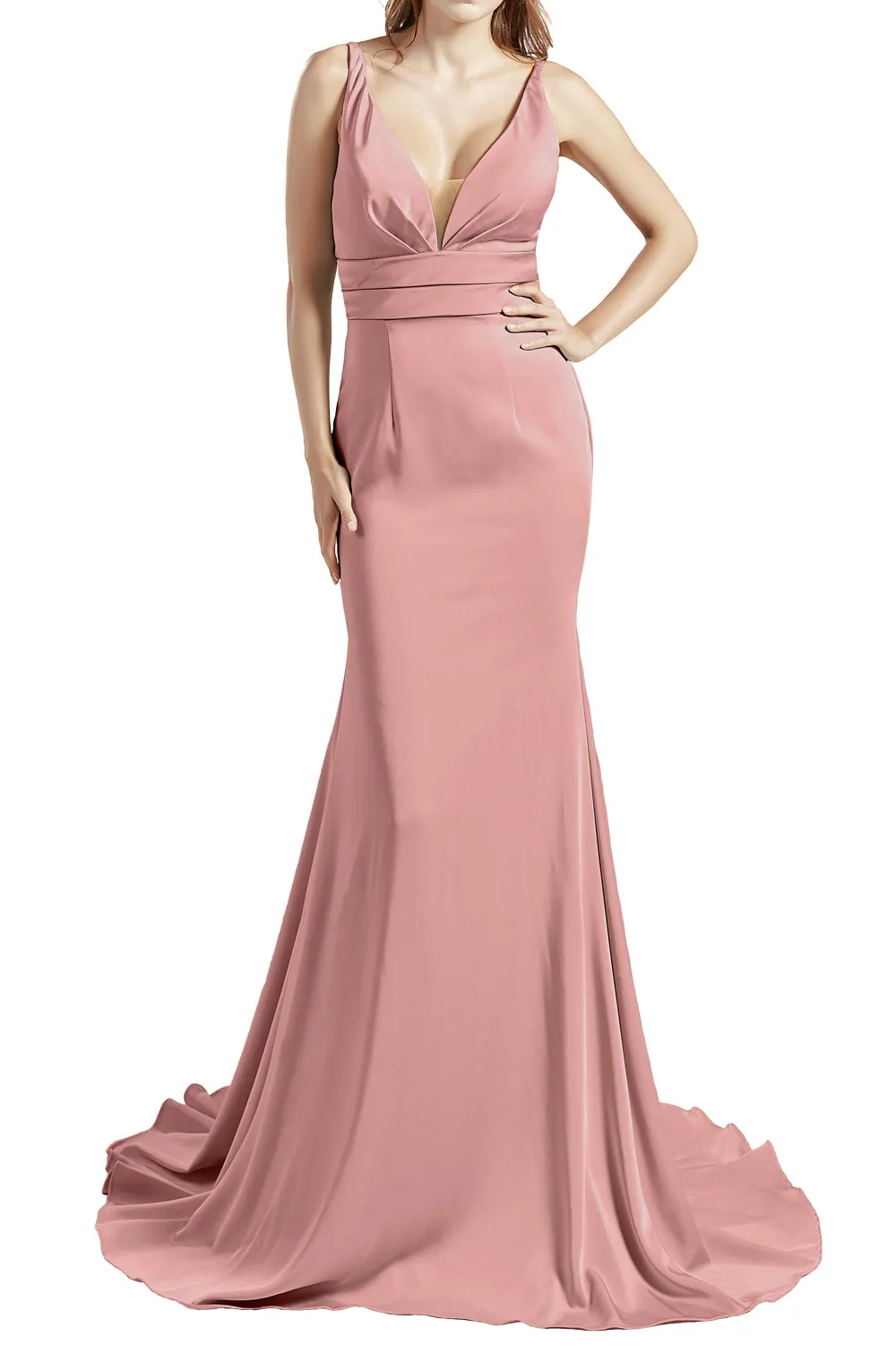 MACloth Women Long V Neck Crepe Mermaid Prom Party Dresses Evening Gown