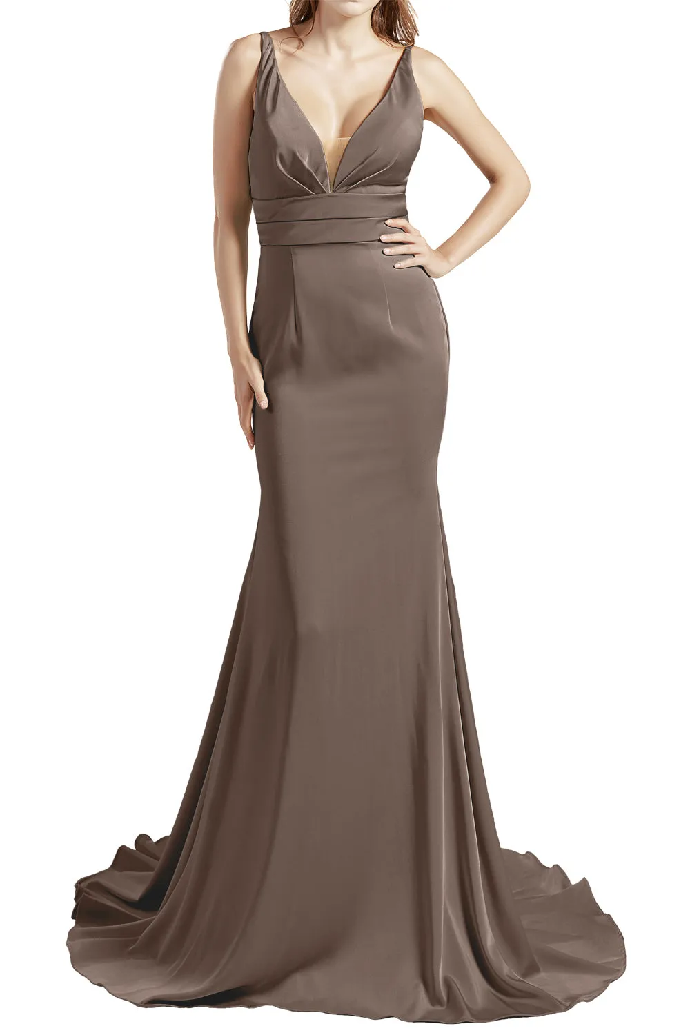 MACloth Women Long V Neck Crepe Mermaid Prom Party Dresses Evening Gown