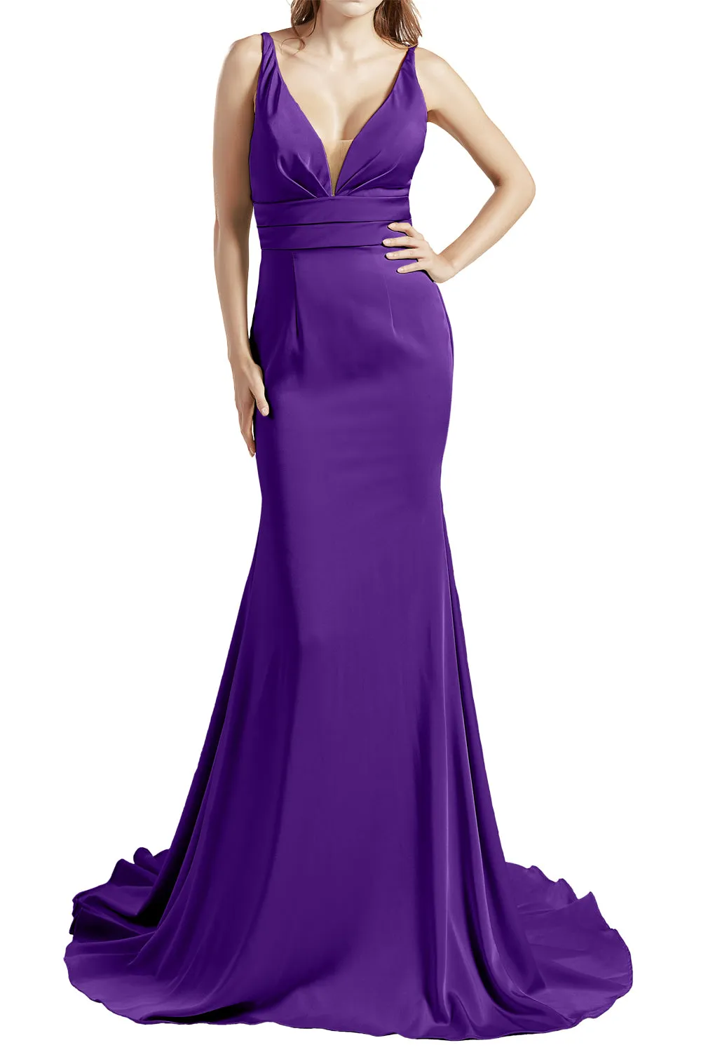 MACloth Women Long V Neck Crepe Mermaid Prom Party Dresses Evening Gown
