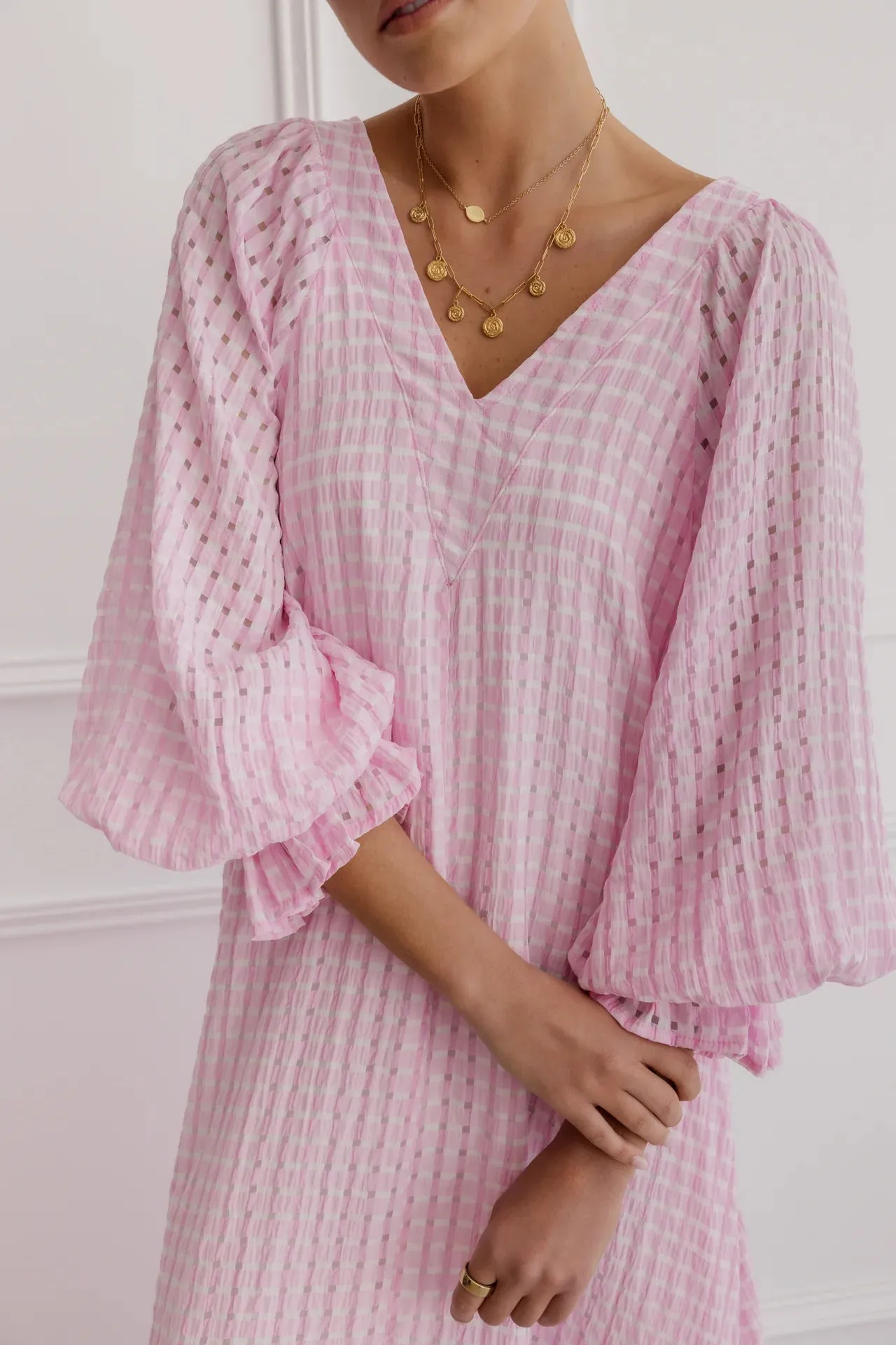 Madero Dress in Pink Chequer