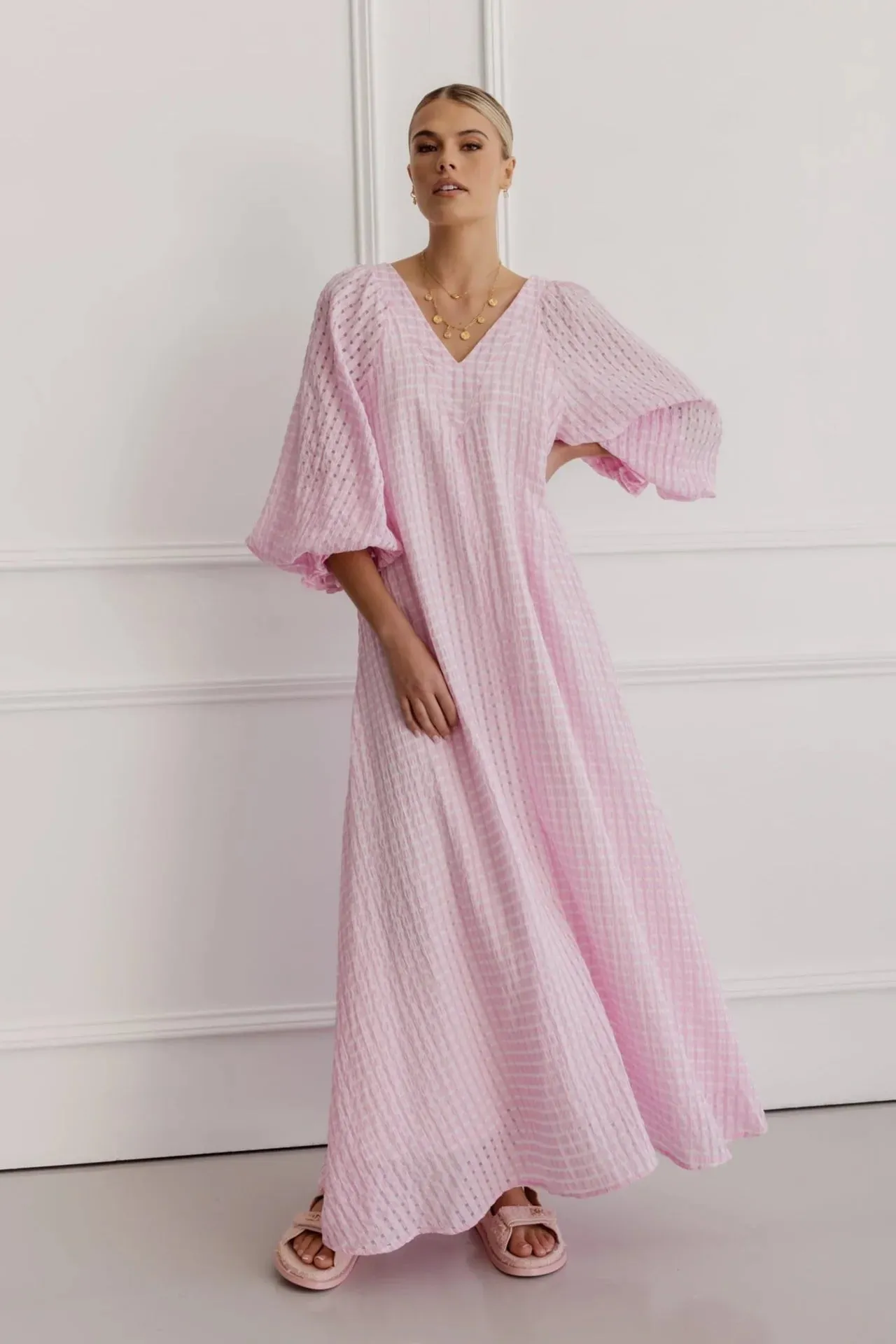 Madero Dress in Pink Chequer