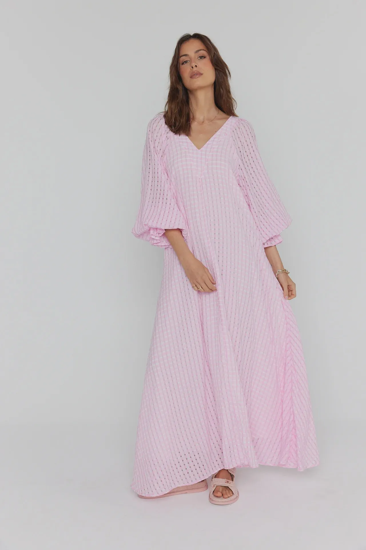 Madero Dress in Pink Chequer