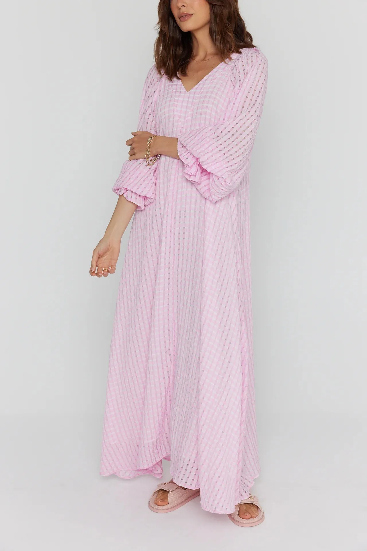 Madero Dress in Pink Chequer