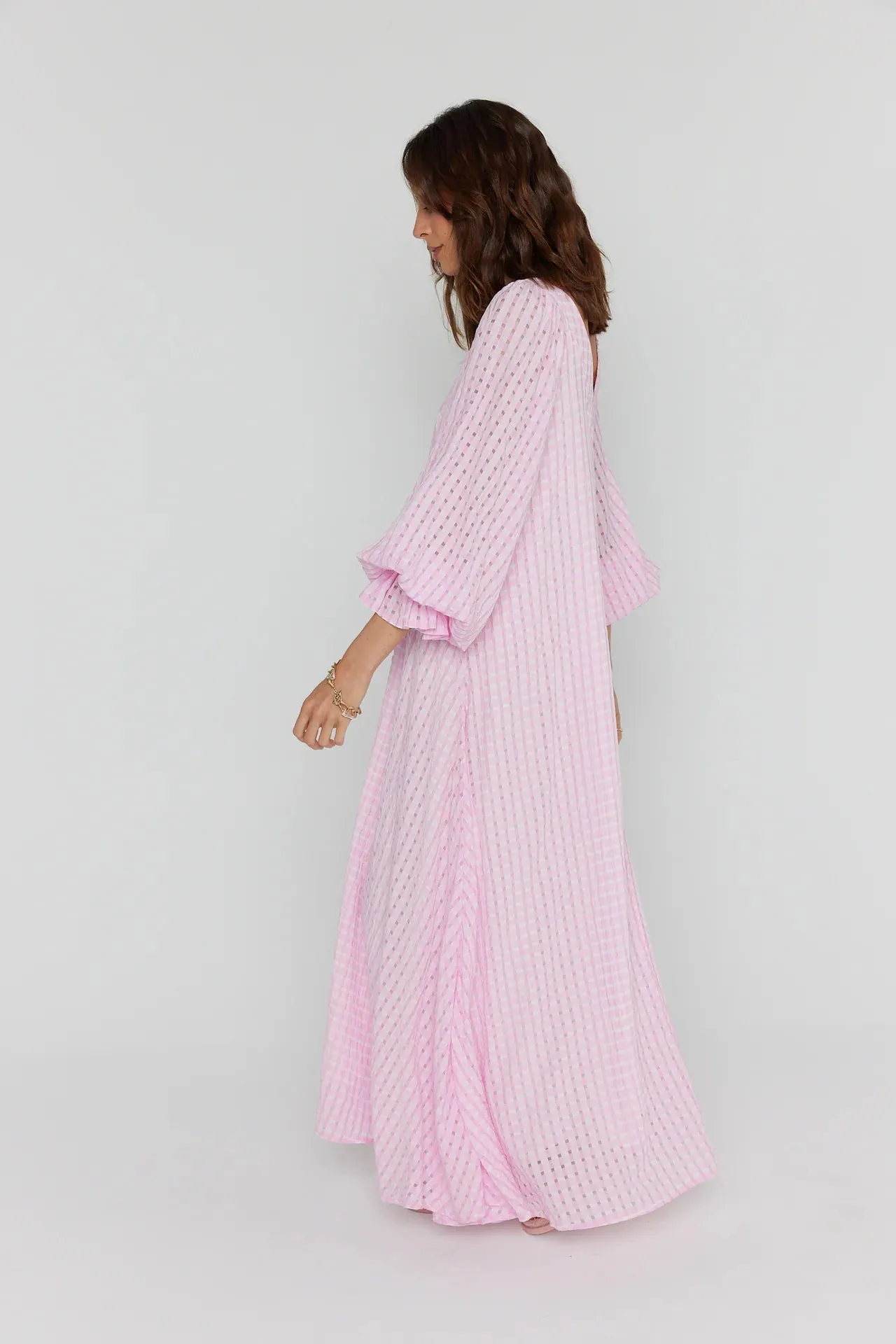 Madero Dress in Pink Chequer