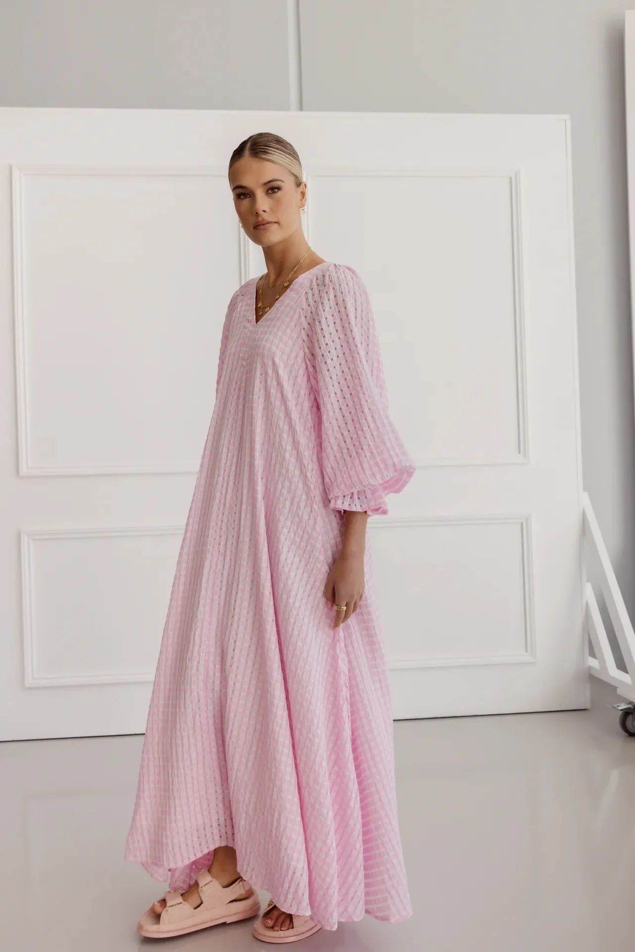 Madero Dress in Pink Chequer