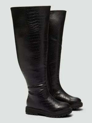 Malia Over-The-Knee Crocodile Texture Boots