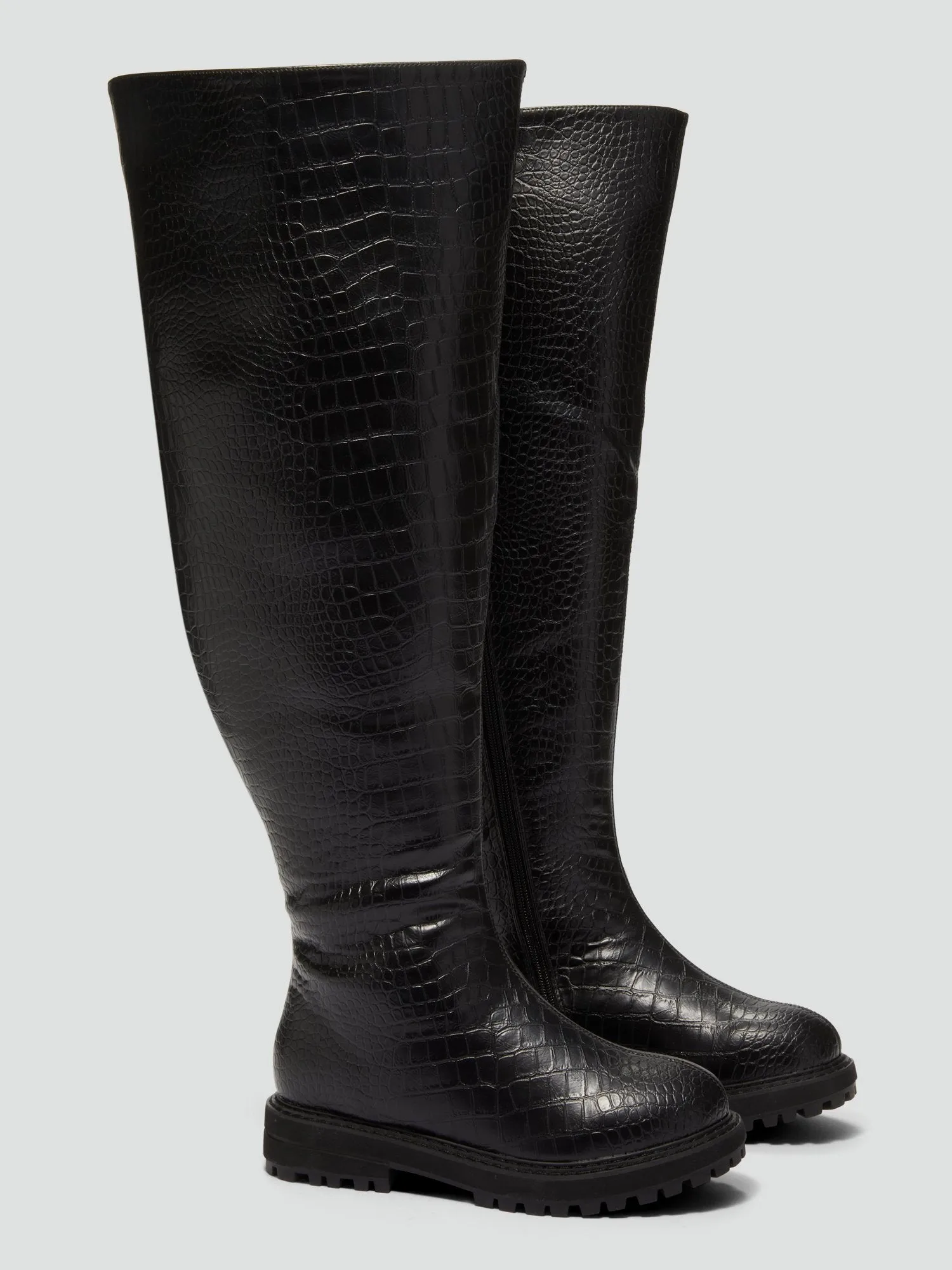 Malia Over-The-Knee Crocodile Texture Boots