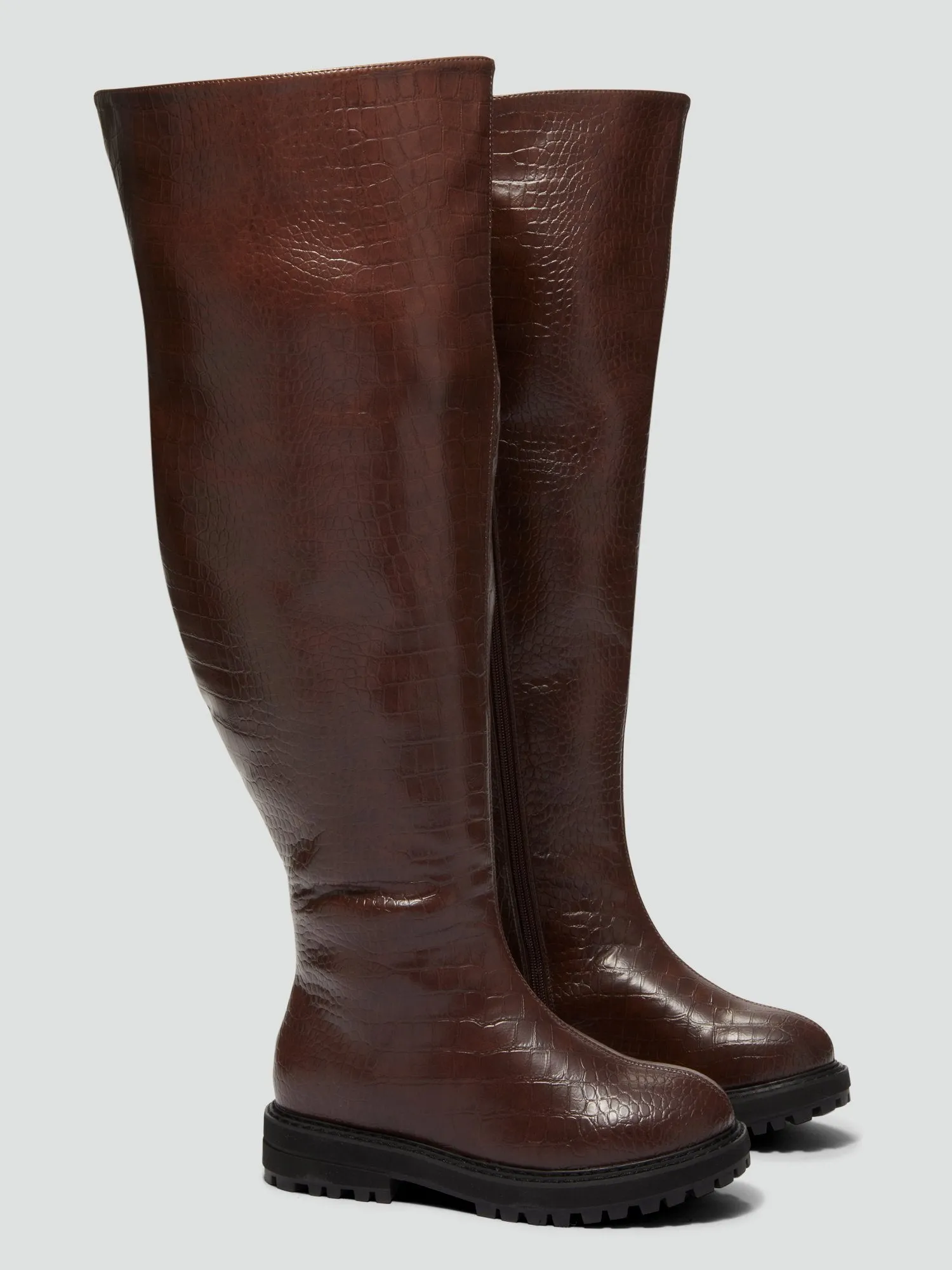 Malia Over-The-Knee Crocodile Texture Boots