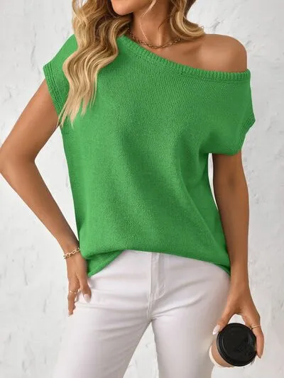 Mandy Boat Neck Short Sleeve Knit Top