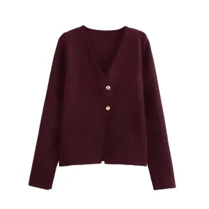 Maribell | Vintage Golden Button V-Neck Sweater