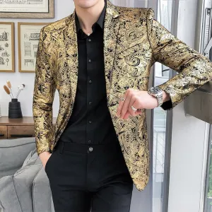 Men Paisley Floral Jackets Wine Red Golden Stage Suit Jacket Elegant Wedding Mens Blazer