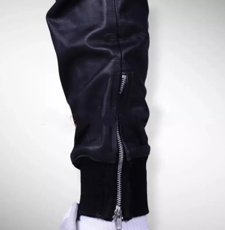 Men's New Leather Black Lambskin Sweat Pants. Real Soft Leather Joggers trouser.