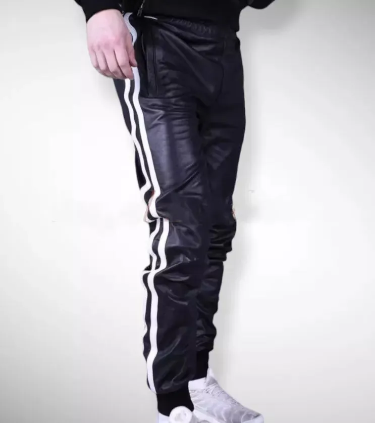 Men's New Leather Black Lambskin Sweat Pants. Real Soft Leather Joggers trouser.