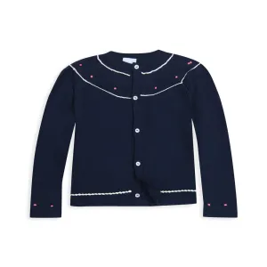 Mercerized Pima Heirloom Cardigan -- Navy w/ Hot Pink