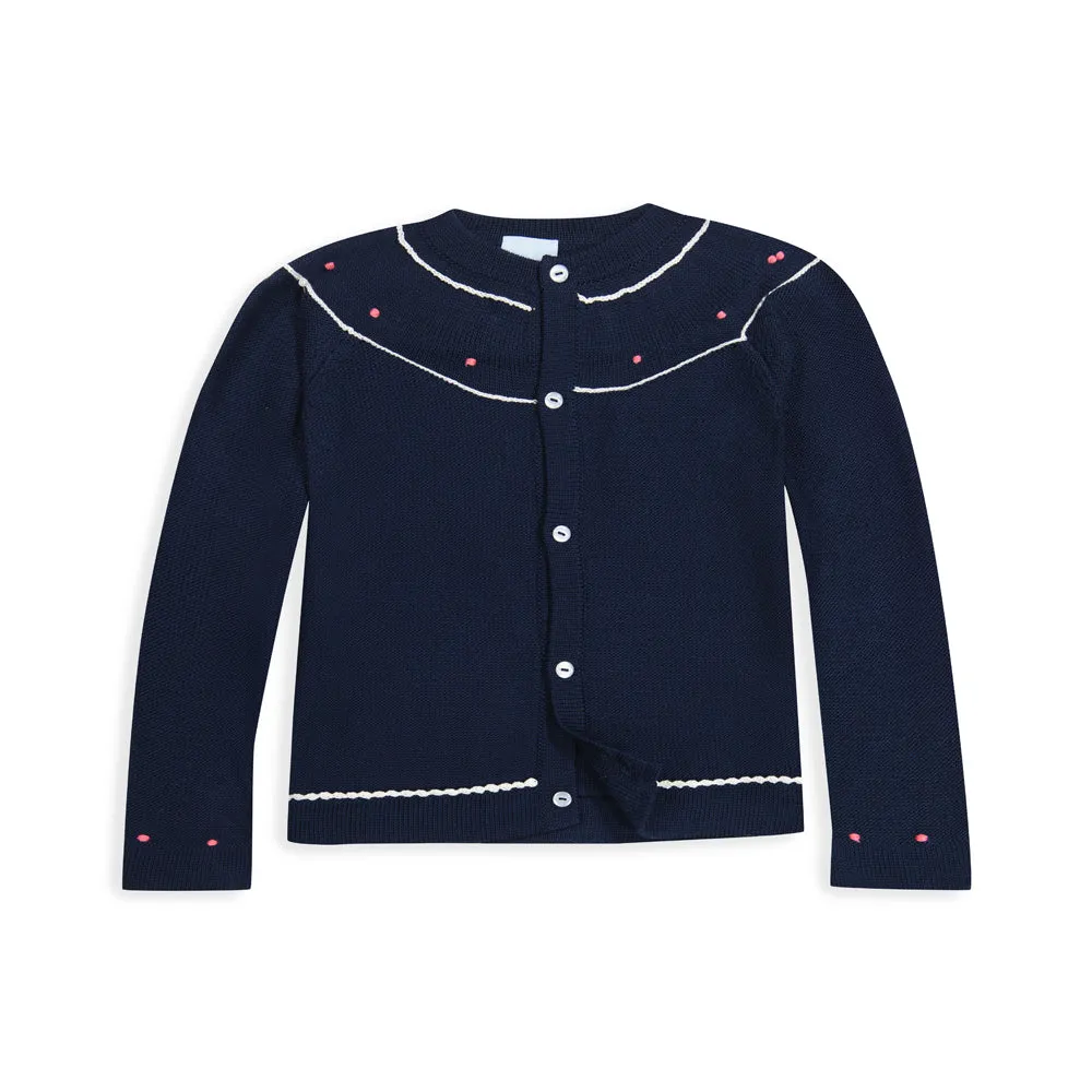 Mercerized Pima Heirloom Cardigan -- Navy w/ Hot Pink