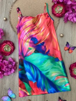 Mommy and Me Tropical Print Satin Midi Slipdress