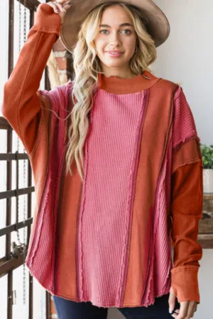 Nat Color Block Exposed Seam Top