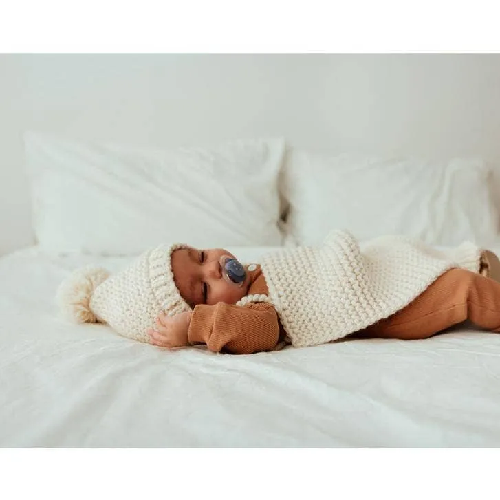 Natural Garter Garter Stitch Knit Blanket: 24" x 24"