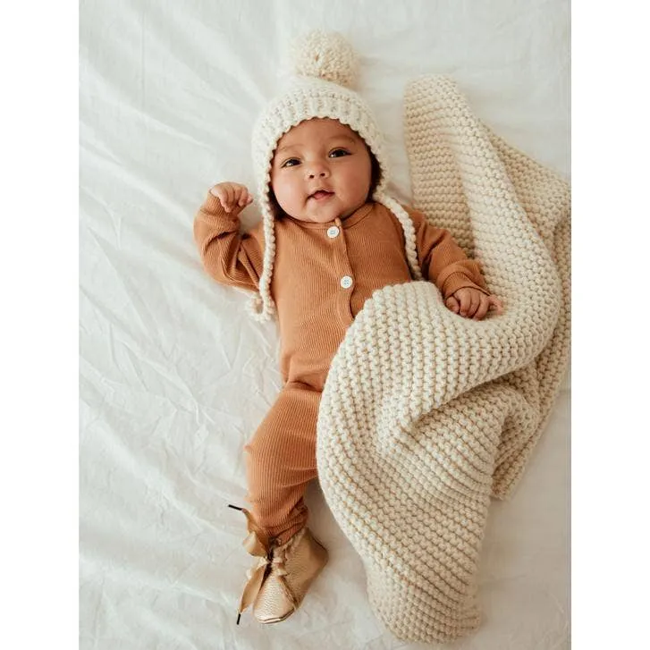 Natural Garter Garter Stitch Knit Blanket: 24" x 24"