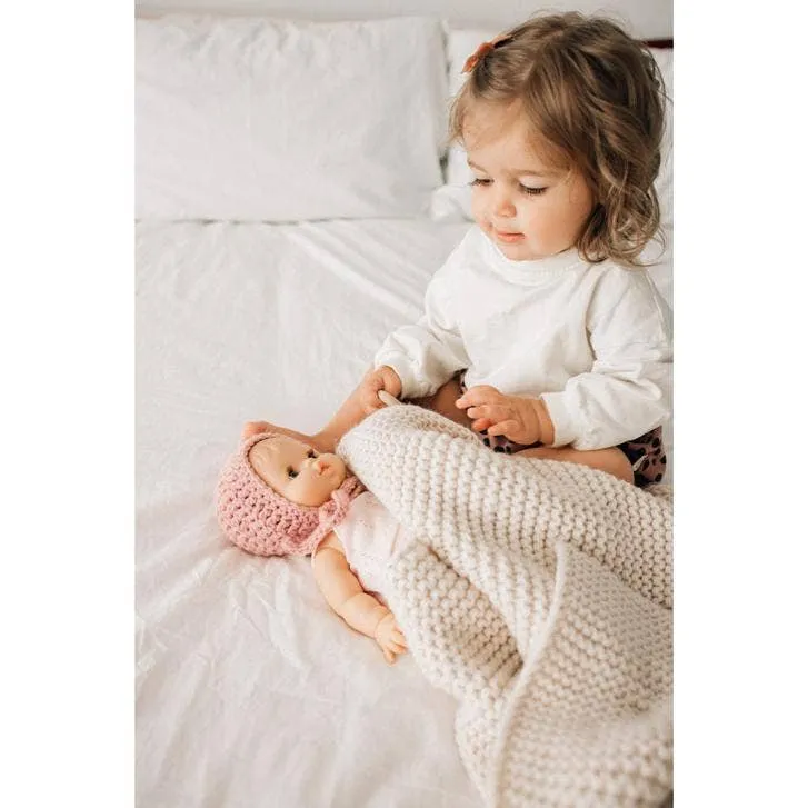 Natural Garter Garter Stitch Knit Blanket: 24" x 24"