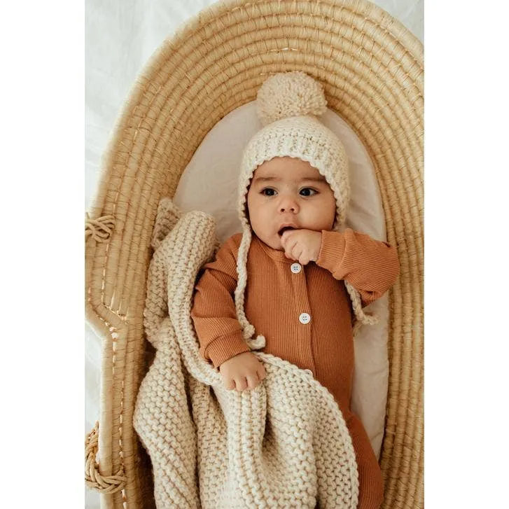 Natural Garter Garter Stitch Knit Blanket: 24" x 24"