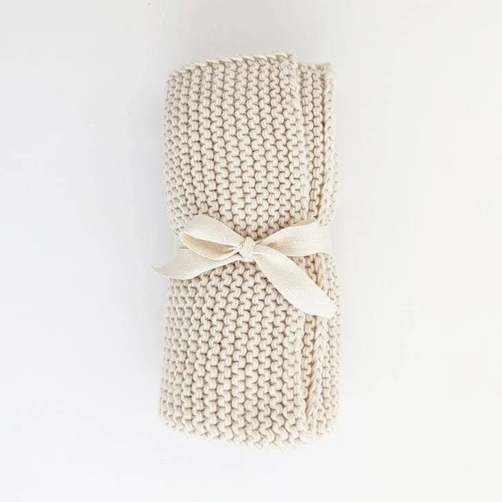 Natural Garter Garter Stitch Knit Blanket: 24" x 24"